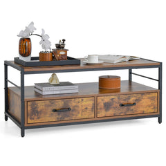 Coffee Table with 2 Drawers and Open Shelf for Living Room