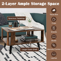 Compact Retro Mid-Century Coffee Table with Storage Open Shelf