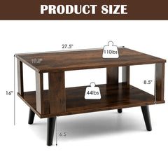 Compact Retro Mid-Century Coffee Table with Storage Open Shelf
