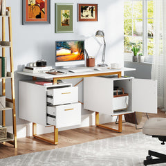 51 Inch Computer Desk with Floating Desktop and Dual Drawers