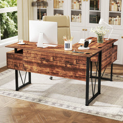 L-shaped Computer Desk with Power Outlets and 3 Storage Drawers