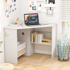 Corner Computer Desk Triangle Writing Workstation with Storage Shelf