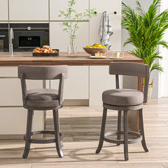 Set of 2 Counter Height Chairs with 360° Swivel Seat and Rubber Wood Frame