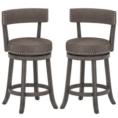 Set of 2 Counter Height Chairs with 360° Swivel Seat and Rubber Wood Frame