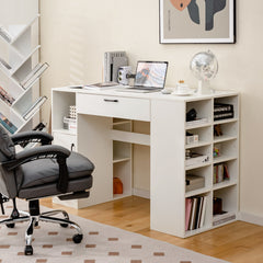 Counter Height Sewing Craft Table Computer Desk with Adjustable Shelves and Drawer