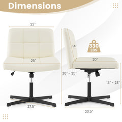 PU Leather Upholstered Cross-legged Office Chair with Oversized U-shaped Seat for Home Office Make Up