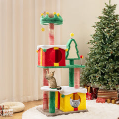 Christmas Cat Tree Cat Tower for Indoor Cats with Scratching Posts and Carpet