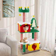Christmas Cat Tree Cat Tower for Indoor Cats with Scratching Posts and Carpet