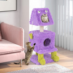 Cute Monster-Themed Cat Tower with 2 Private Condos for Small Place