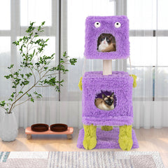 Cute Monster-Themed Cat Tower with 2 Private Condos for Small Place