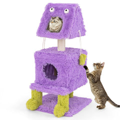 Cute Monster-Themed Cat Tower with 2 Private Condos for Small Place