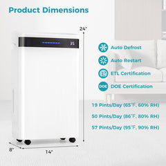 4500 Sq. Ft 57 Pint Dehumidifier for Home and Basement