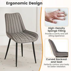 Faux-Leather Texture Dining Chair Set of 2 with Metal Legs and Padded Seat