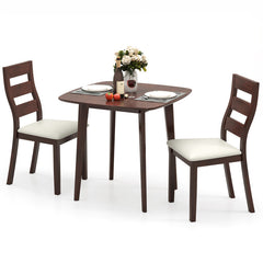 3-Piece Dining Table Set with Wooden Square Kitchen Table and 2 Chairs