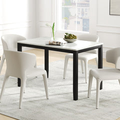45 Inch Rectangular Mid Century Dining Table with Faux Marble Tabletop for 4 People