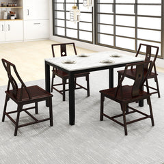 45 Inch Rectangular Mid Century Dining Table with Faux Marble Tabletop for 4 People