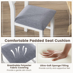 Wooden Dining Chair Set of 2 with Rubber Wood Frame and Padded Cushion