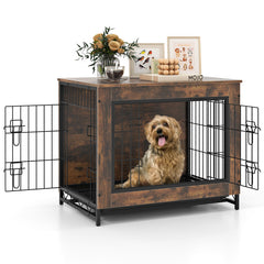 Dog Crate Furniture with Double Lockable Doors and Removable Pull-out Tray