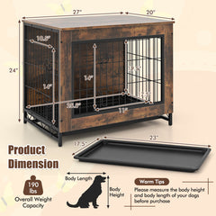 Dog Crate Furniture with Double Lockable Doors and Removable Pull-out Tray
