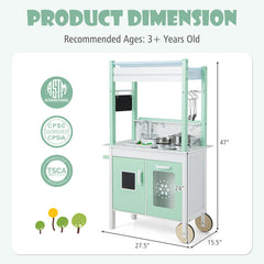 Double-sided Pretend Play Kitchen with Remote Control and LED Light Bars