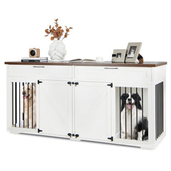 Double Dog Crate Furniture Large Breed Wood Dog Kennel with Room Divider