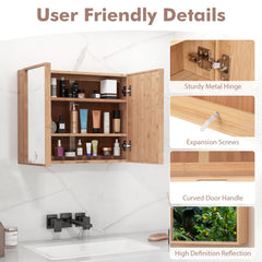 Double Door Bathroom Wall Cabinet with Mirror and  Adjustable Shelves