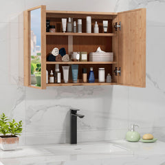 Double Door Bathroom Wall Cabinet with Mirror and  Adjustable Shelves
