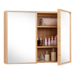 Double Door Bathroom Wall Cabinet with Mirror and  Adjustable Shelves