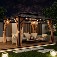 10 x 13 Feet Patio Hardtop Gazebo with Galvanized Steel Double Roof and Netting