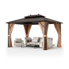 10 x 13 Feet Patio Hardtop Gazebo with Galvanized Steel Double Roof and Netting