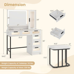 Makeup Vanity Dressing Table and Stool Set with Lights and Charging Station