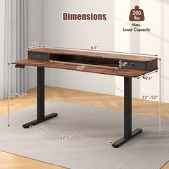 63 Inch x 24 Inch Electric Standing Desk with 2 Drawers
