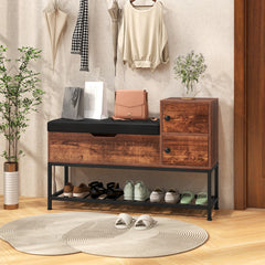 Entryway Bench with Flip Top Box and 2 Door Cabinets for Entryway