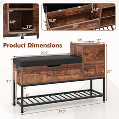 Entryway Bench with Flip Top Box and 2 Door Cabinets for Entryway