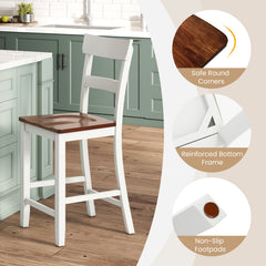Farmhouse Dining Bar Stool Set of 2 with Solid Rubber Wood Frame