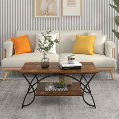 2-Tier Faux Marble Coffee Table with Marble Top and Metal Frame