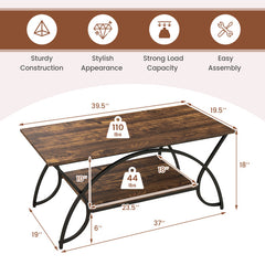 2-Tier Faux Marble Coffee Table with Marble Top and Metal Frame