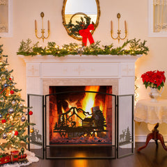 55 x 29.5 Inch Fireplace Screen with Natural Scenery and Moose Pattern