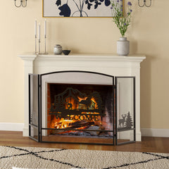 55 x 29.5 Inch Fireplace Screen with Natural Scenery and Moose Pattern