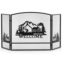 55 x 29.5 Inch Fireplace Screen with Natural Scenery and Moose Pattern
