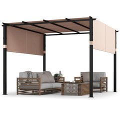 10 x 10 ft Flat Top Pergola with Retractable Canopy for Garden Pool Porch and Backyard