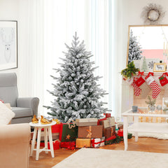 4.5/6/7 Feet Flocked Christmas Tree with 8 Lighting Modes and Multi-Color LED Lights