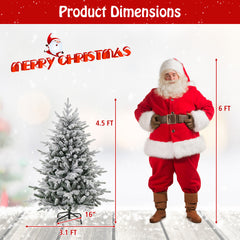 4.5/6/7 Feet Flocked Christmas Tree with 8 Lighting Modes and Multi-Color LED Lights