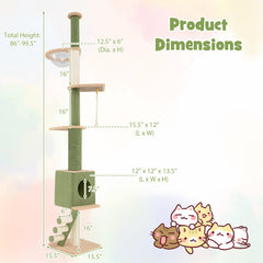 Floor to Ceiling Cat Tree with 86-99.5 Inch Adjustable Height and Extra Post