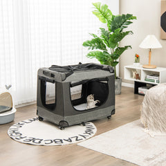 Portable Folding Dog Soft Crate Cat Carrier with 4 Lockable Wheels