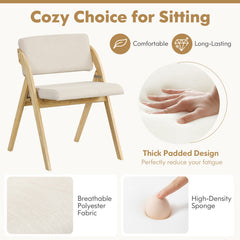 Set of 2 Folding Kitchen Dining Chairs with Rubber Wood Legs