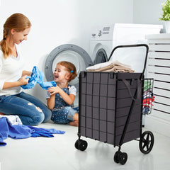 Folding Rolling Shopping Cart with Waterproof Liner and Basket