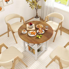 Folding Round Dining Table Drop Leaf Table with 2 Shelves for Small Spaces