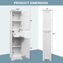 Tall Floor Storage Cabinet with 2 Doors and 1 Drawer for Bathroom