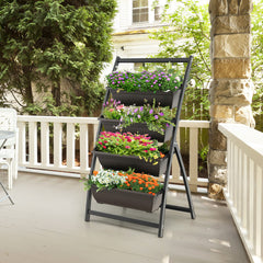 4-Tier Vertical Raised Garden Bed with 4 Containers and Drainage Holes